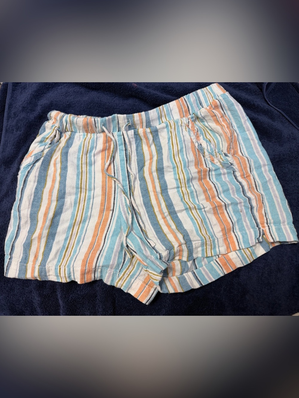 Briggs New York Striped Drawstring Shorts in Light Blue, Peach and Cream